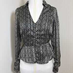 Lost & Wander Blouse W/S Black Gold Sm Peplum Parisian Boho Soft Gothic Artsy